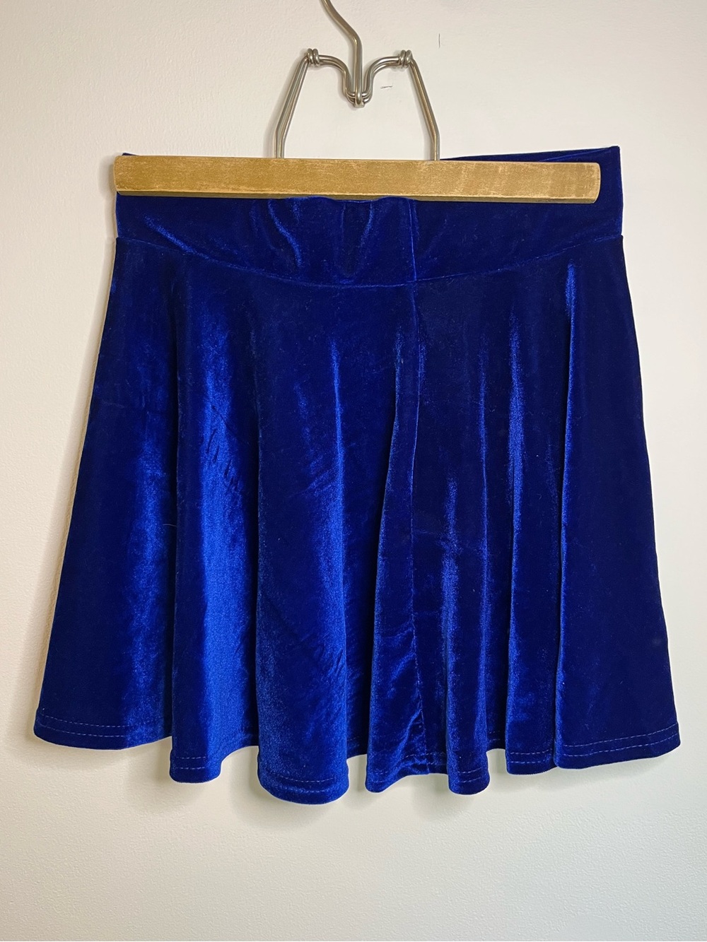 Royal Blue Velvet Mini Skater Skirt Stretch S